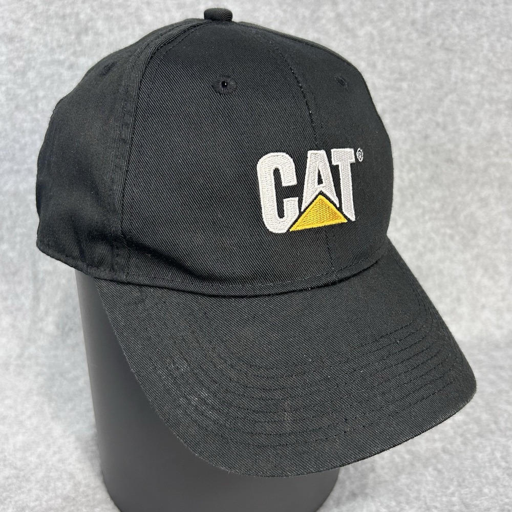 CAT Logo Design Mens Black Caterpillar Ball Cap Adjustable Strap OSFM